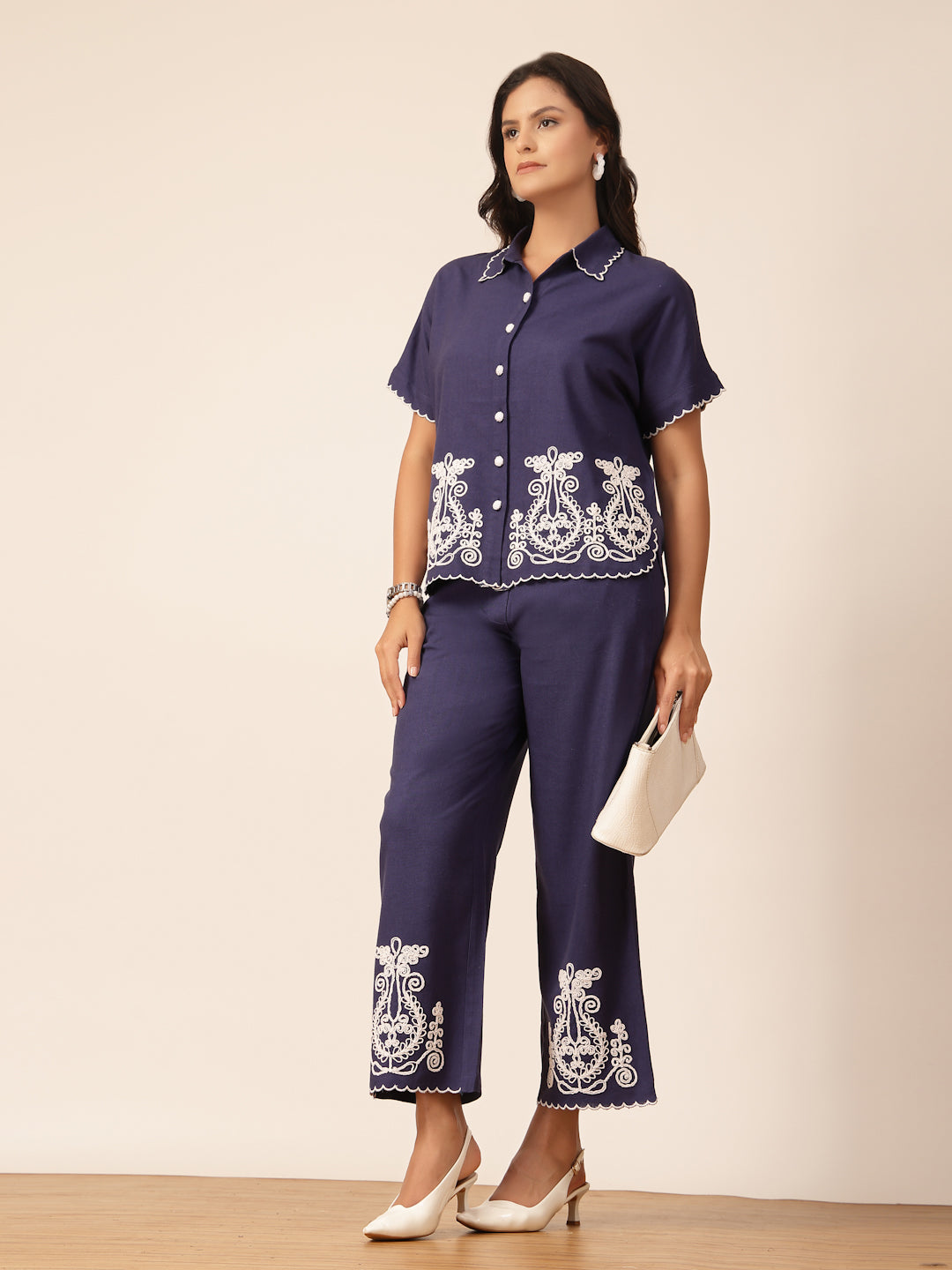 Gipsy Navy Embroidery Linen Co-ord Set