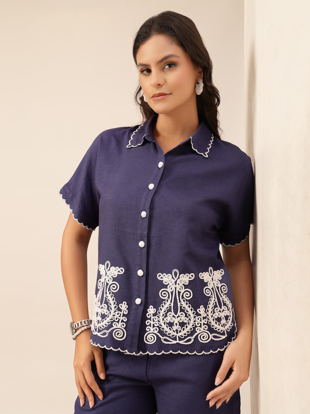 Gipsy Navy Embroidery Linen Co-ord Set
