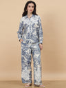 Blue Printed Rayon Co-Ord Set with Crochet Patchwork