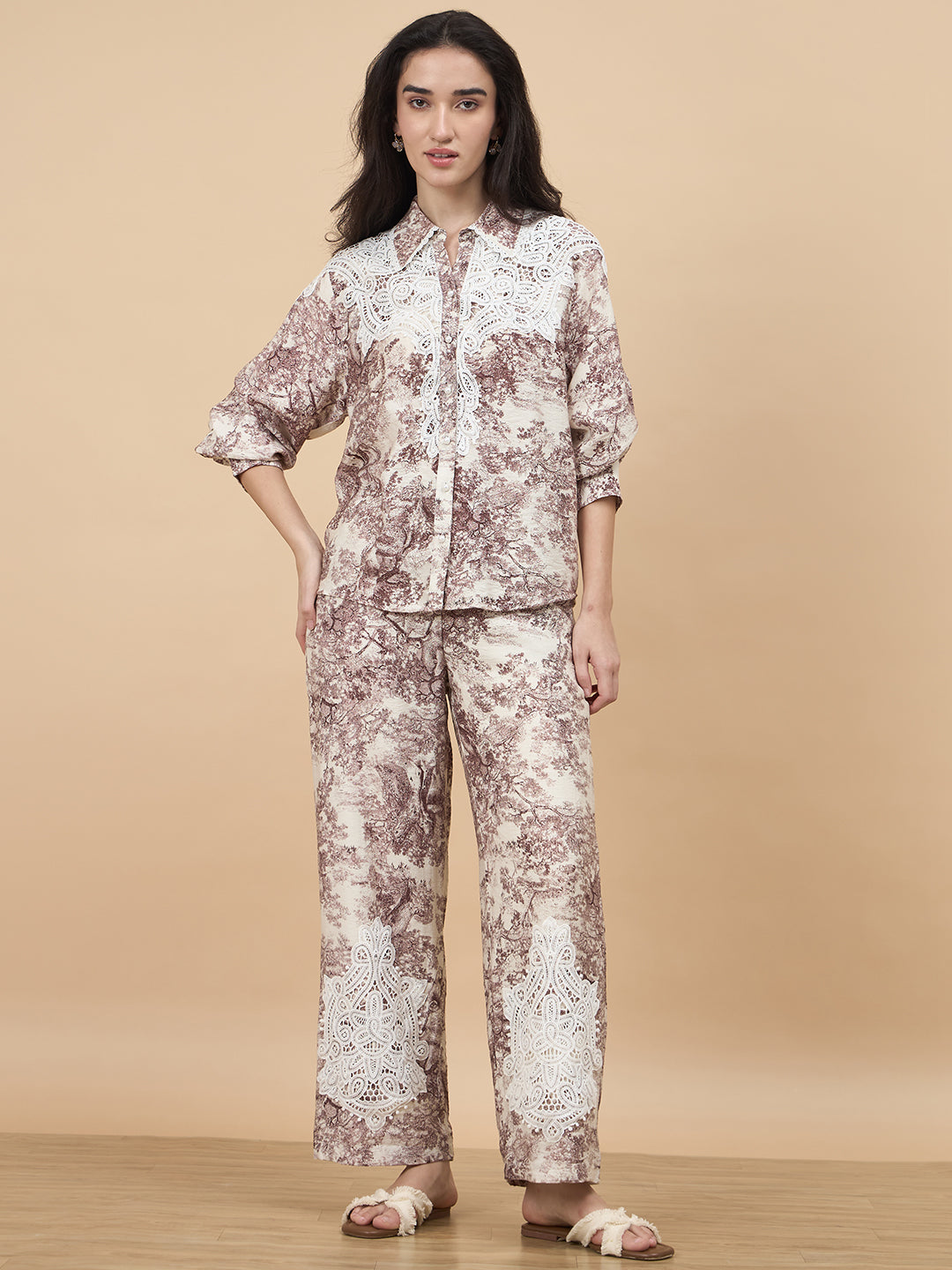Gipsy Brown Printed Rayon Co-Ord Set