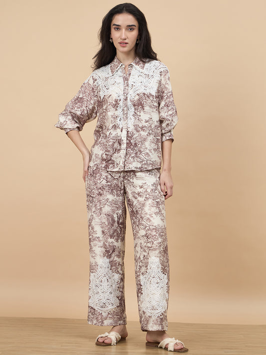 Gipsy Brown Printed Rayon Co-Ord Set