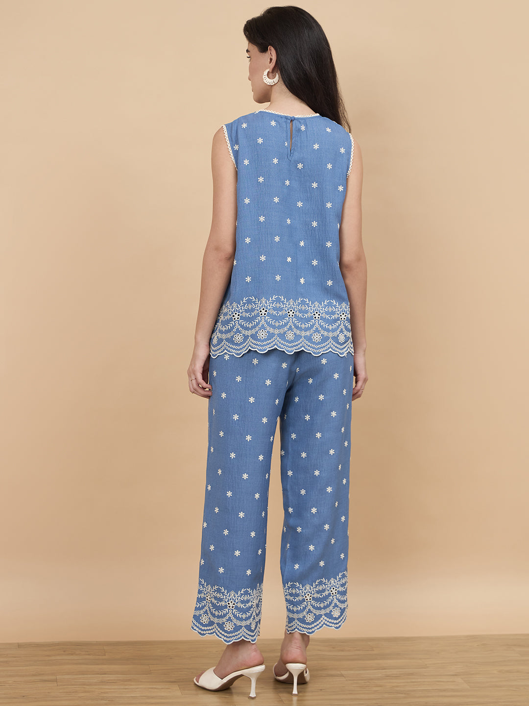 Light Blue Schiffli Rayon Co-Ord Set