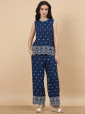Gipsy Navy Schiffli Rayon Co-Ord Set