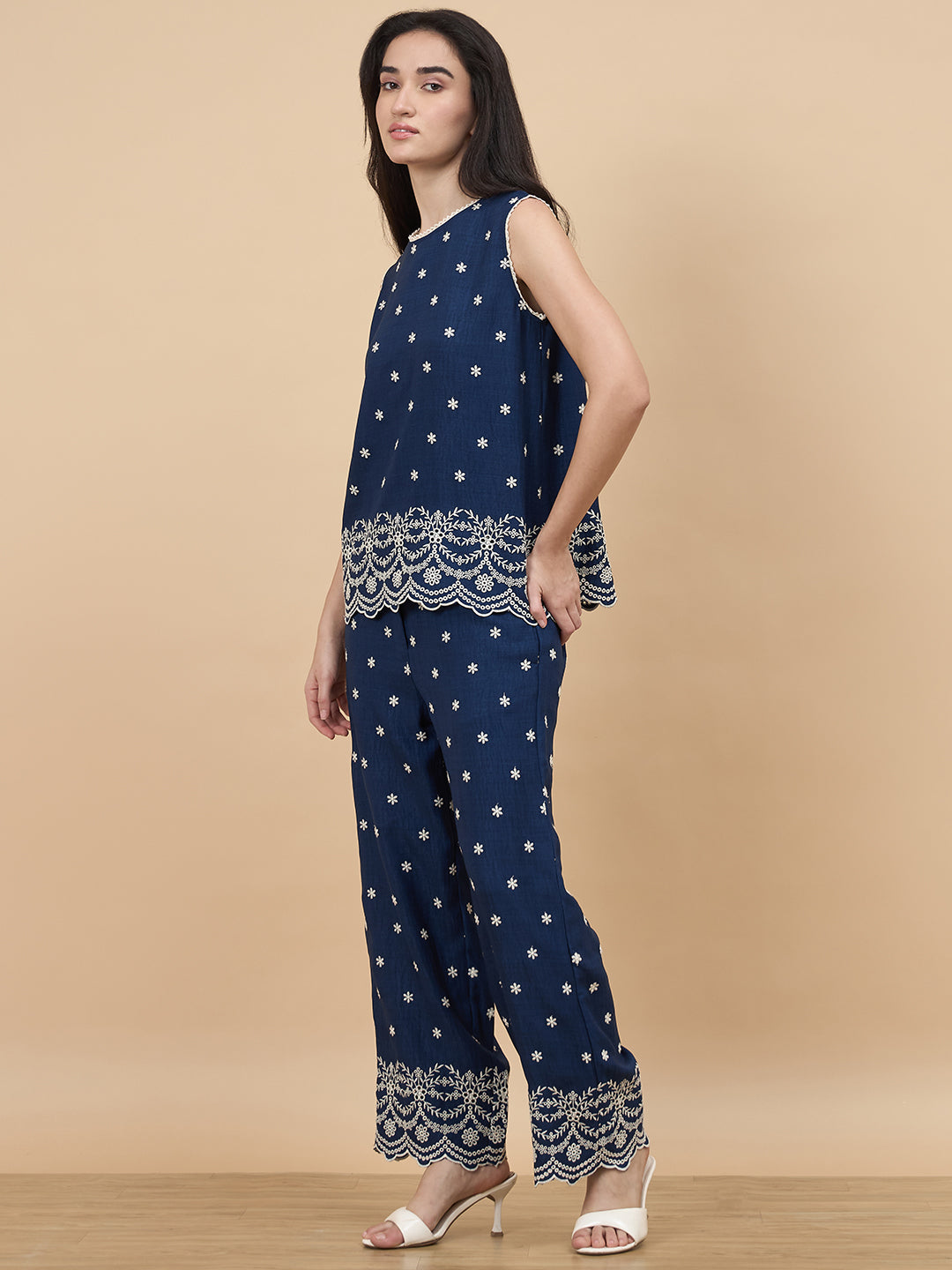 Navy Schiffli Rayon Co-Ord Set