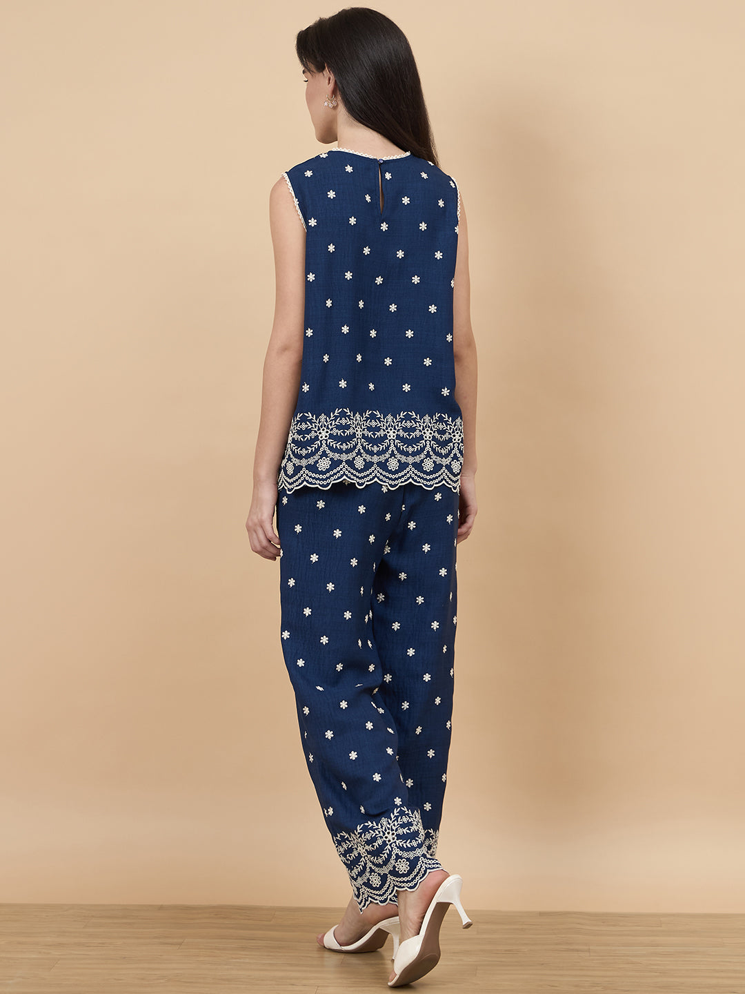 Navy Schiffli Rayon Co-Ord Set
