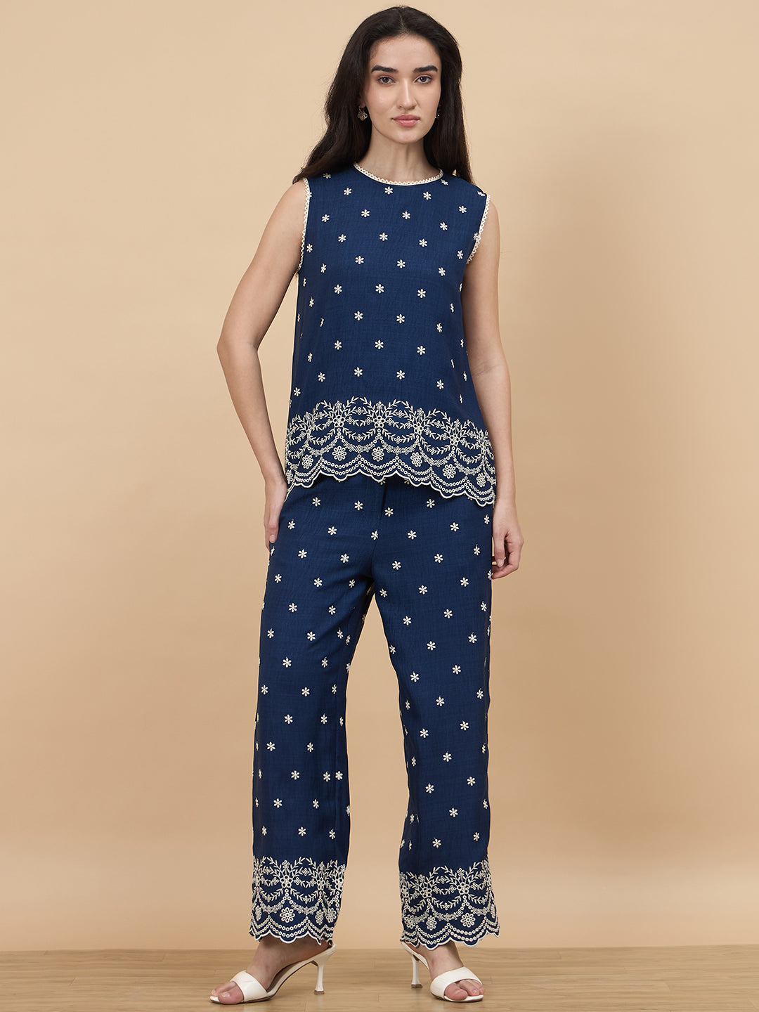 Navy Schiffli Rayon Co-Ord Set