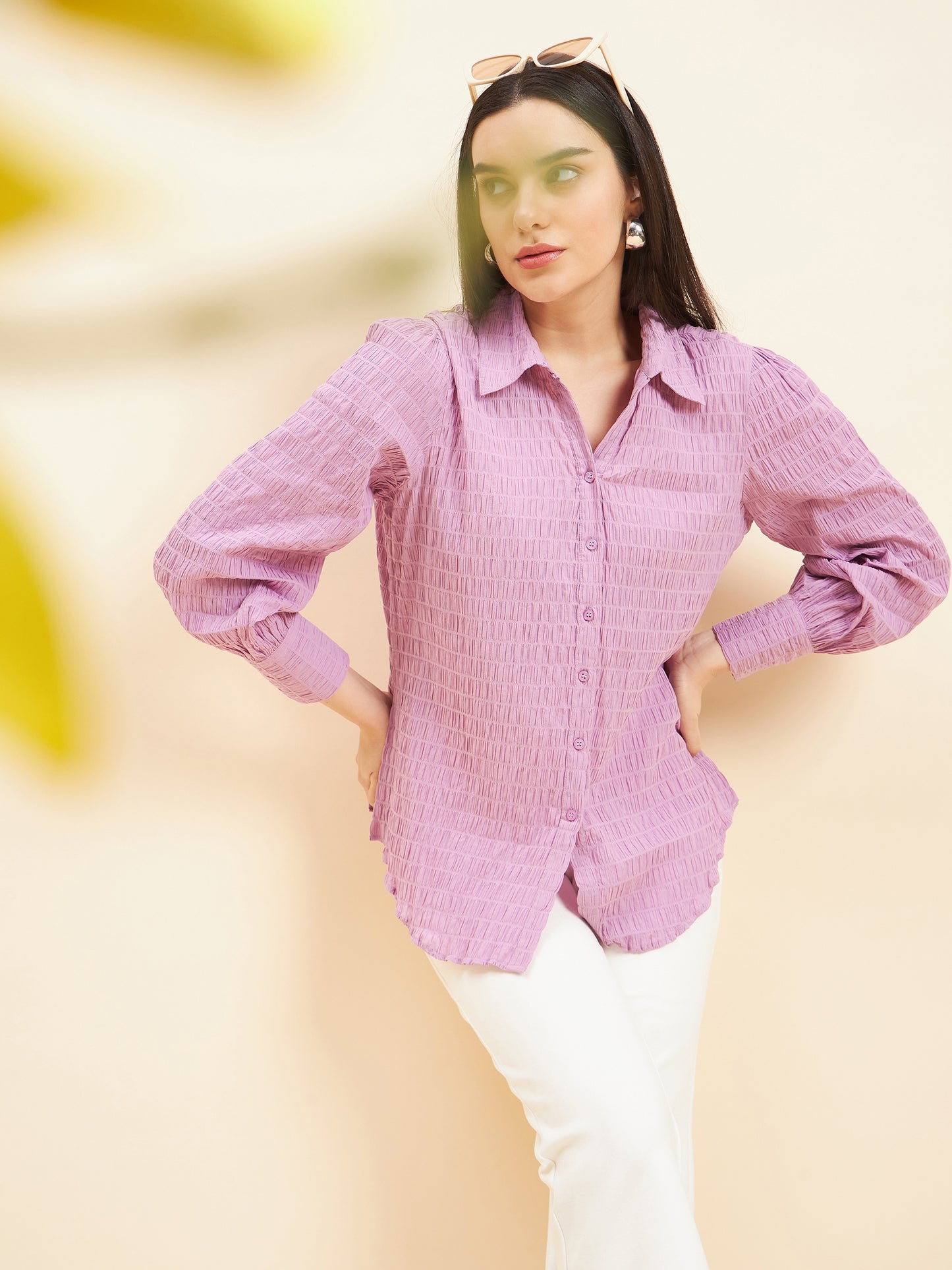 Gipsy Women Solid Crush Cotton Lavender Shirt