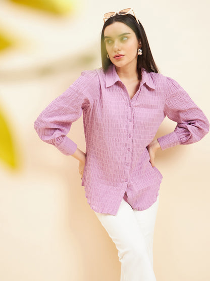 Gipsy Women Solid Crush Cotton Lavender Shirt