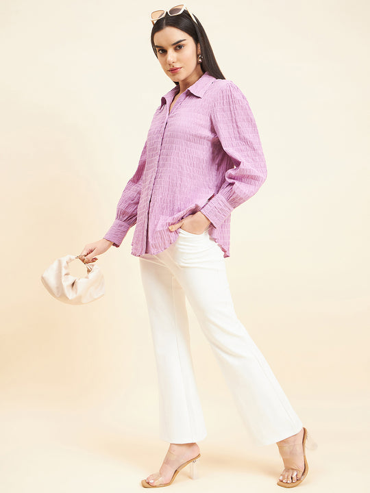 Gipsy Women Solid Crush Cotton Lavender Shirt