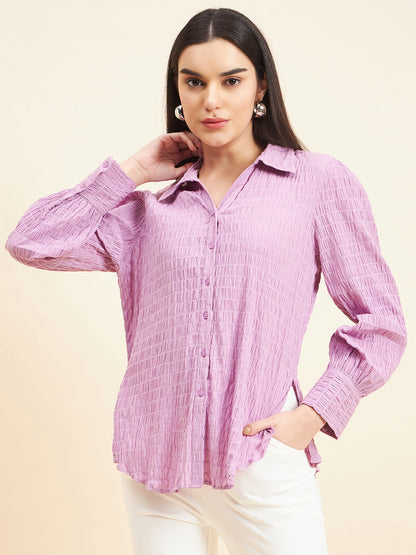 Gipsy Women Solid Crush Cotton Lavender Shirt