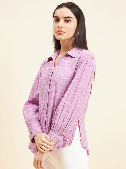 Gipsy Women Solid Crush Cotton Lavender Shirt