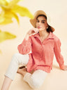 Gipsy Women Solid Crush Cotton Orange Shirt