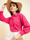 Gipsy Women Solid Schiffli Cotton Hot Pink Shirt