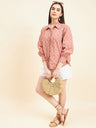 Gipsy Women Solid Schiffli Cotton Mocca Shirt