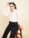 Gipsy Women Solid Neck Embllishment Georgette Baby Pink Shirt