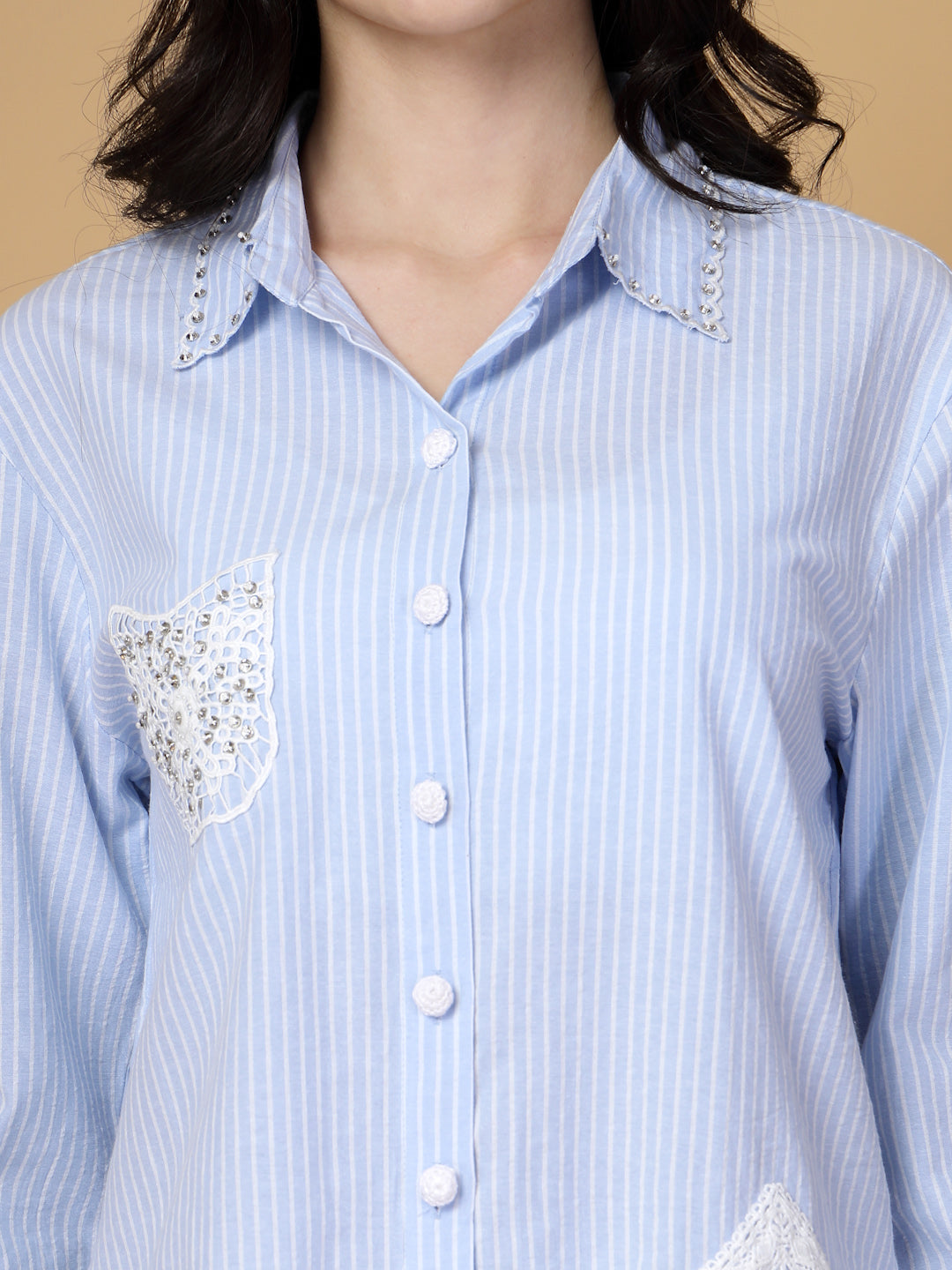 Gipsy Sky Blue Cotton Striped Shirt