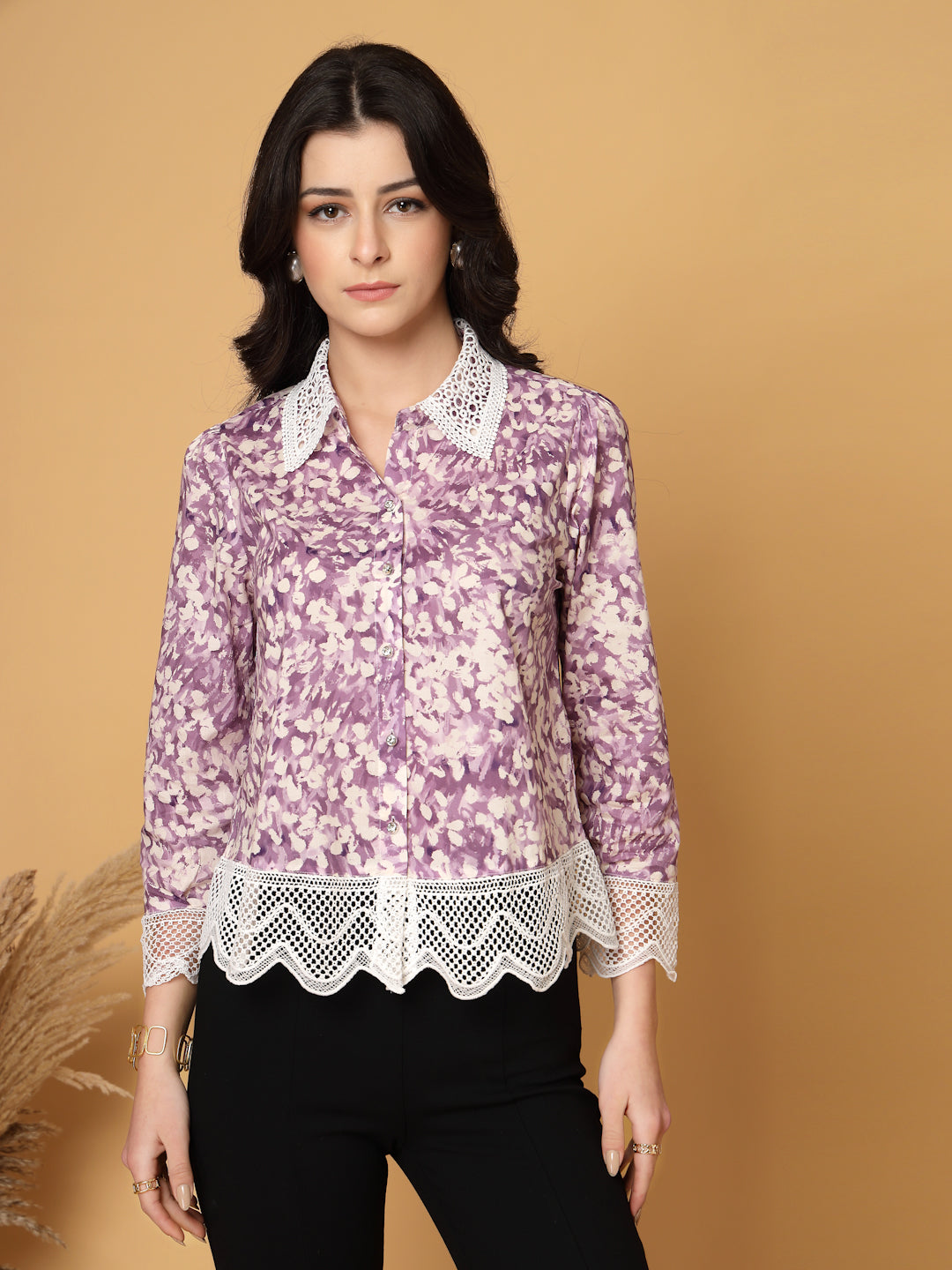 Gipsy Purple Cotton Floral Printed Shirt