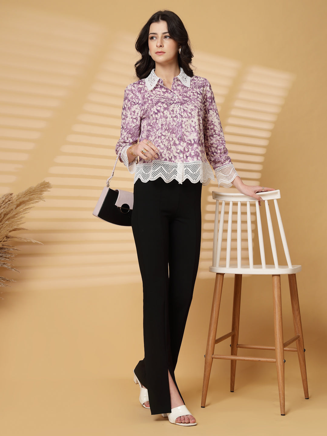 Gipsy Purple Cotton Floral Printed Shirt