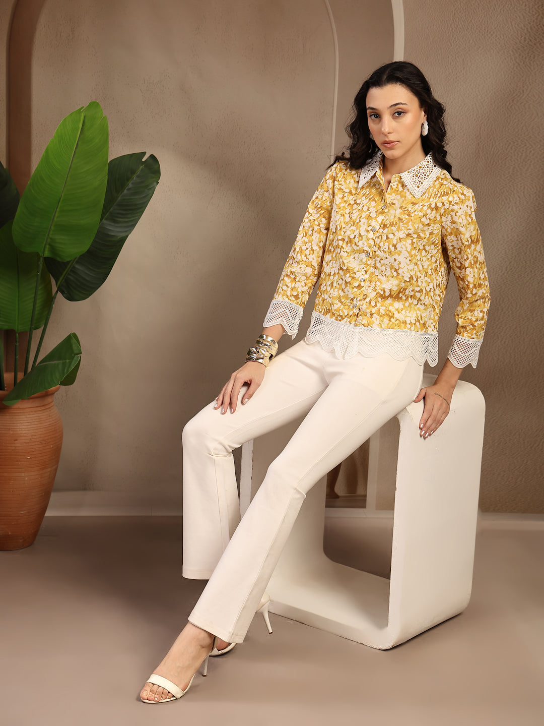 Gipsy Yellow Printed Cotton Shirt