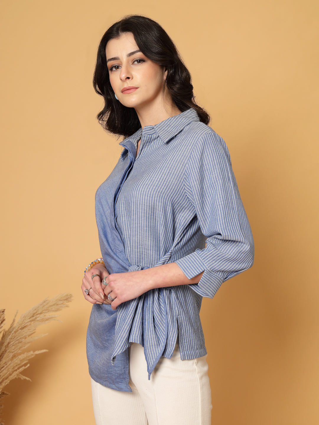 Gipsy Blue Striped Cotton Shirt With Knot