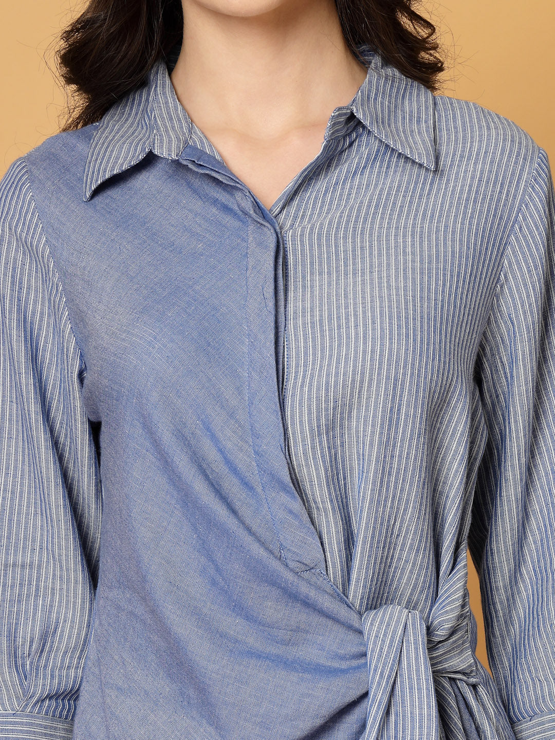 Gipsy Blue Striped Cotton Shirt With Knot