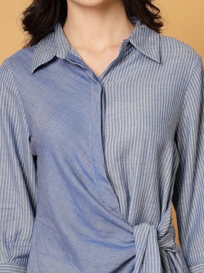 Gipsy Blue Striped Cotton Shirt With Knot