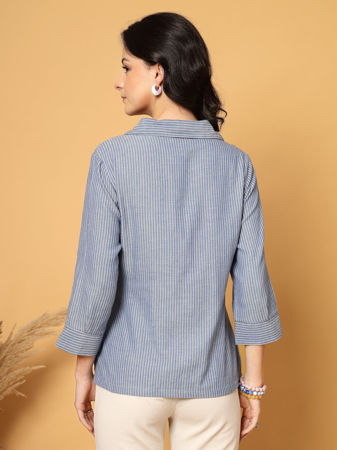 Gipsy Blue Striped Cotton Shirt With Knot