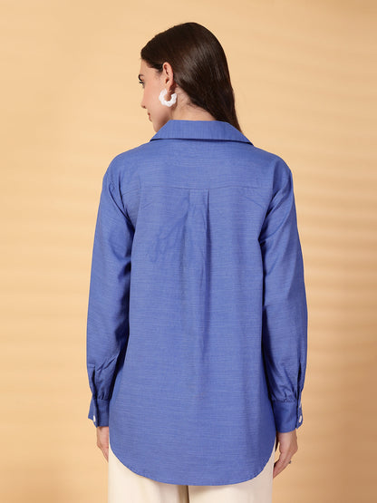 Gipsy Cobalt Blue Embroidery Linen Shirt