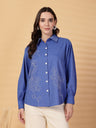 Gipsy Cobalt Blue Embroidery Linen Shirt