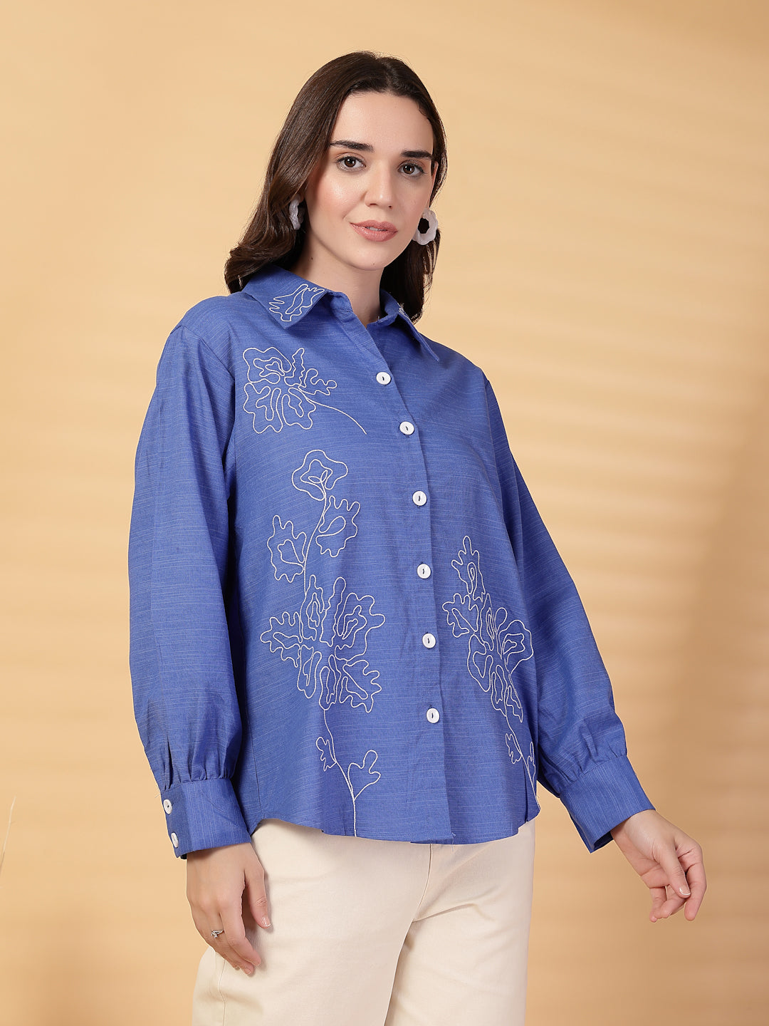 Gipsy Cobalt Blue Embroidery Linen Shirt