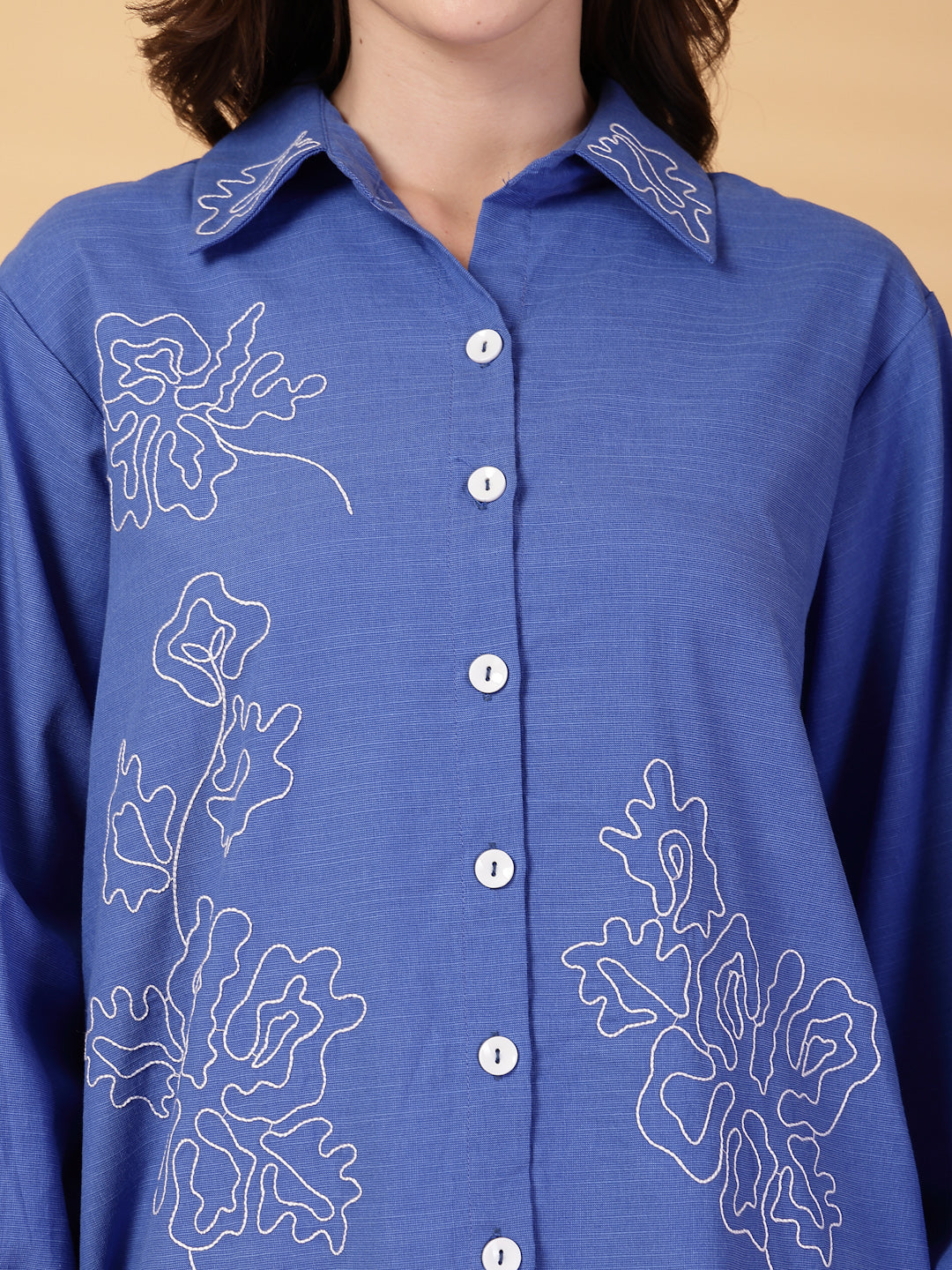 Gipsy Cobalt Blue Embroidery Linen Shirt