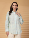 Gipsy Sea Blue Embroidery Schiffli Cotton Shirt