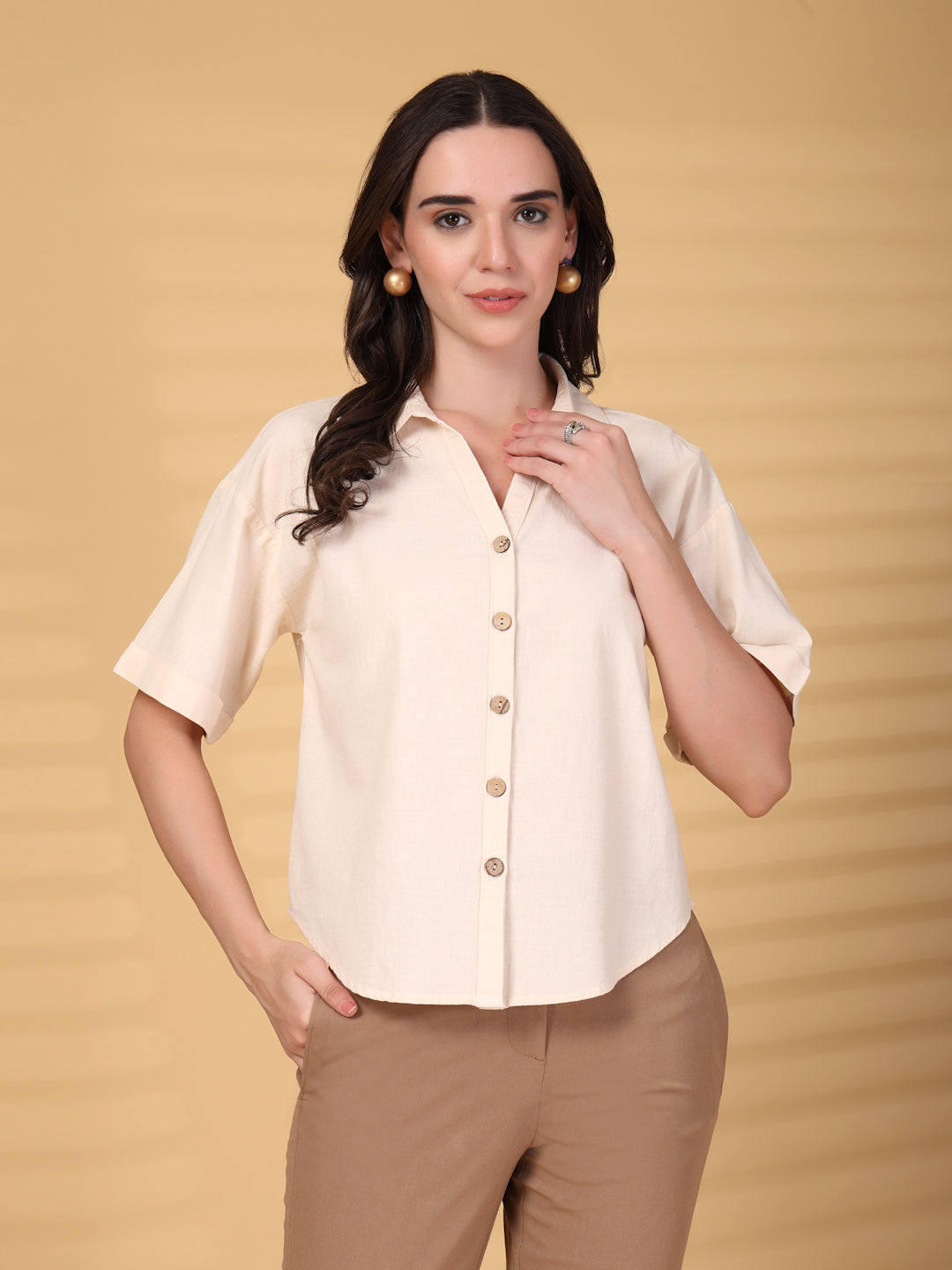 Gipsy Natural Plain Cotton Shirt