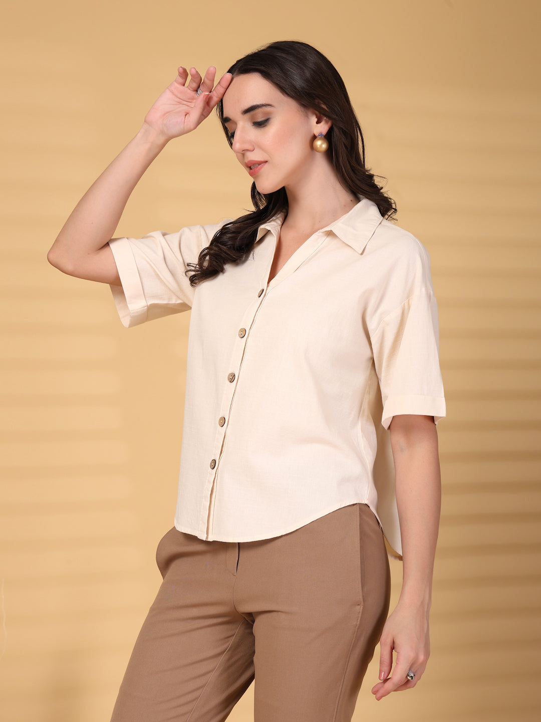 Gipsy Natural Plain Cotton Shirt