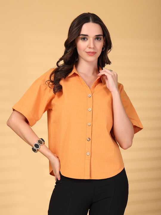 Gipsy Orange Plain Cotton Shirt