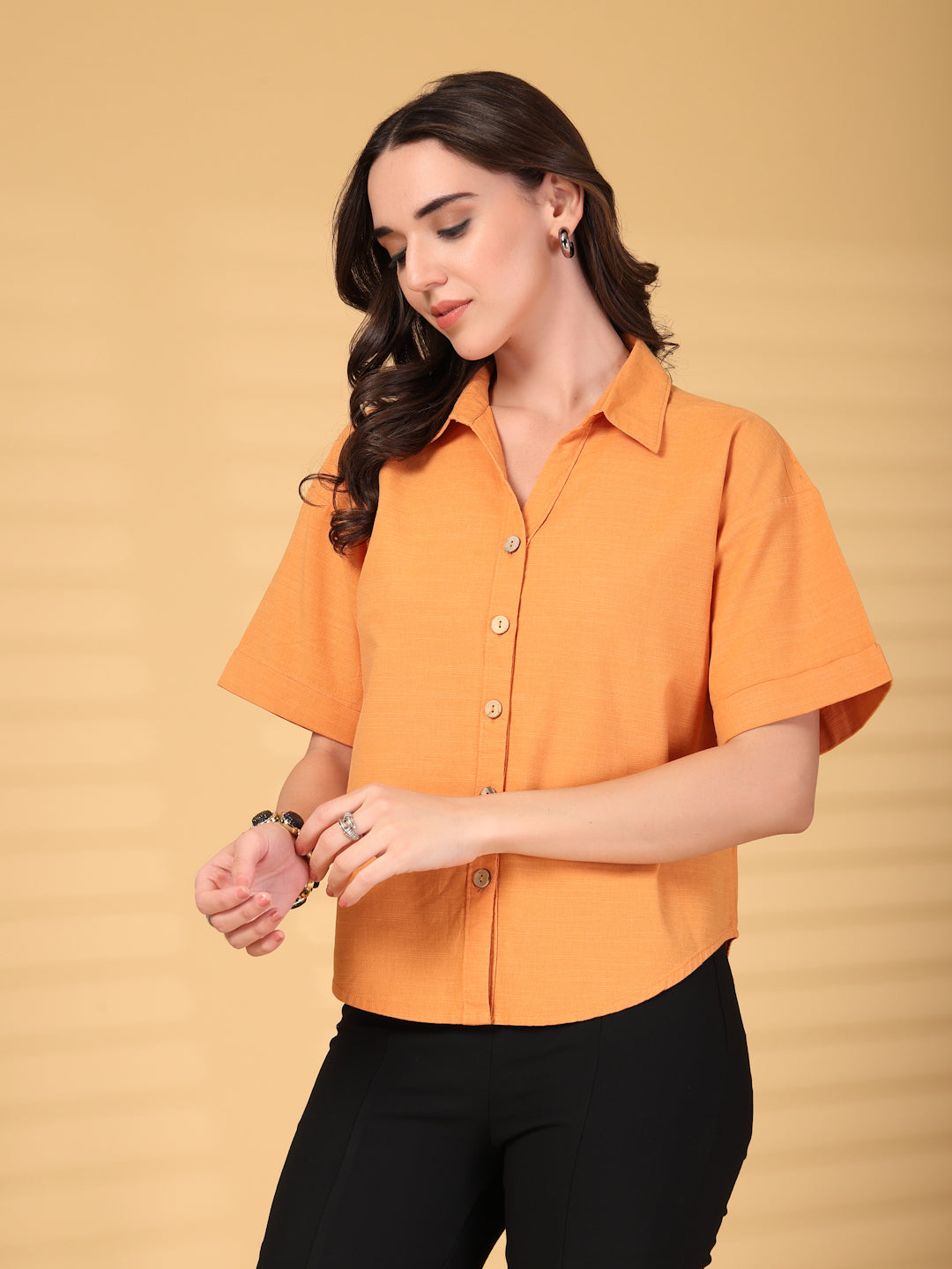 Gipsy Orange Plain Cotton Shirt