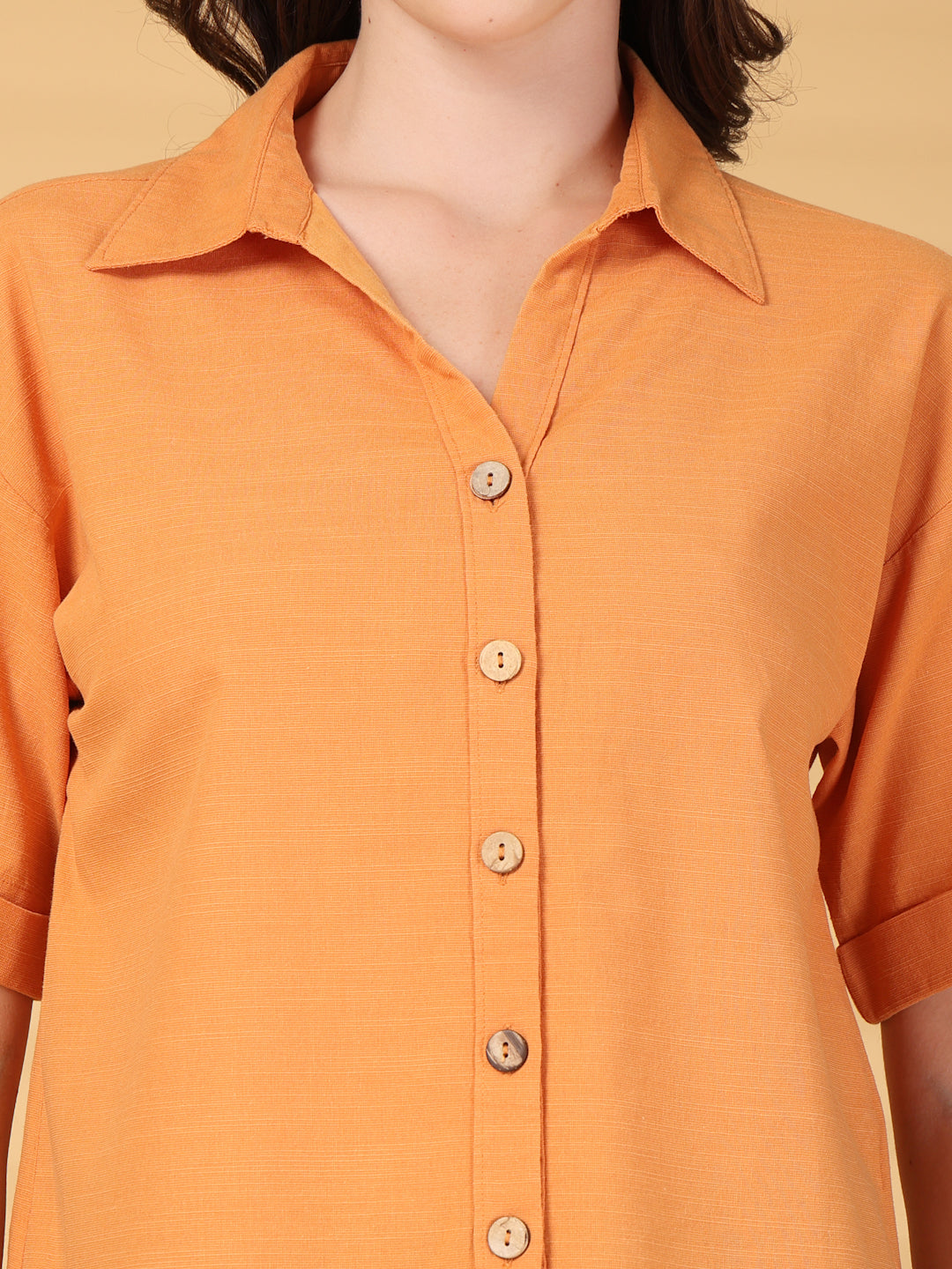 Gipsy Orange Plain Cotton Shirt