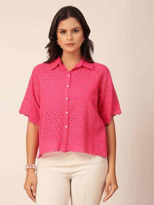 Gipsy Fuchsia Embroidery Cotton Shirt