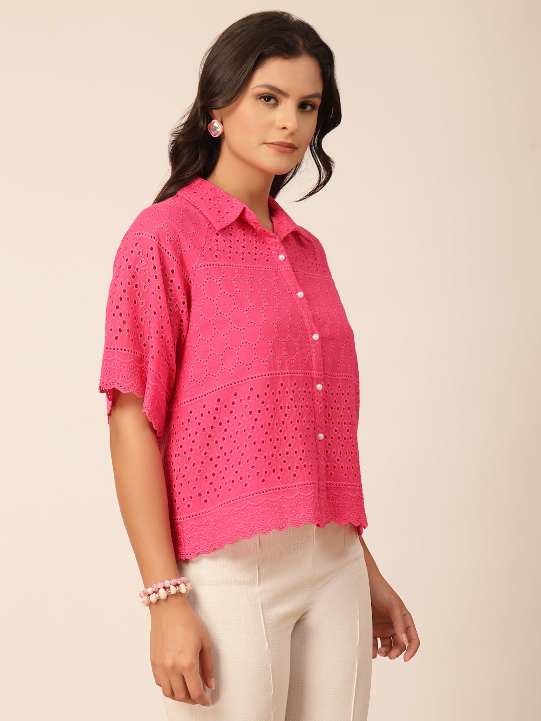 Gipsy Fuchsia Embroidery Cotton Shirt