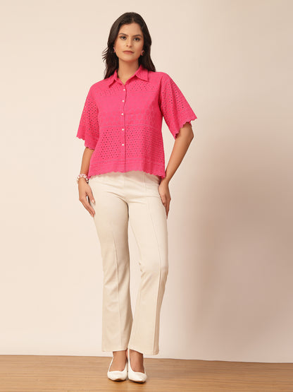 Gipsy Fuchsia Embroidery Cotton Shirt