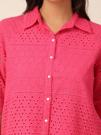 Gipsy Fuchsia Embroidery Cotton Shirt