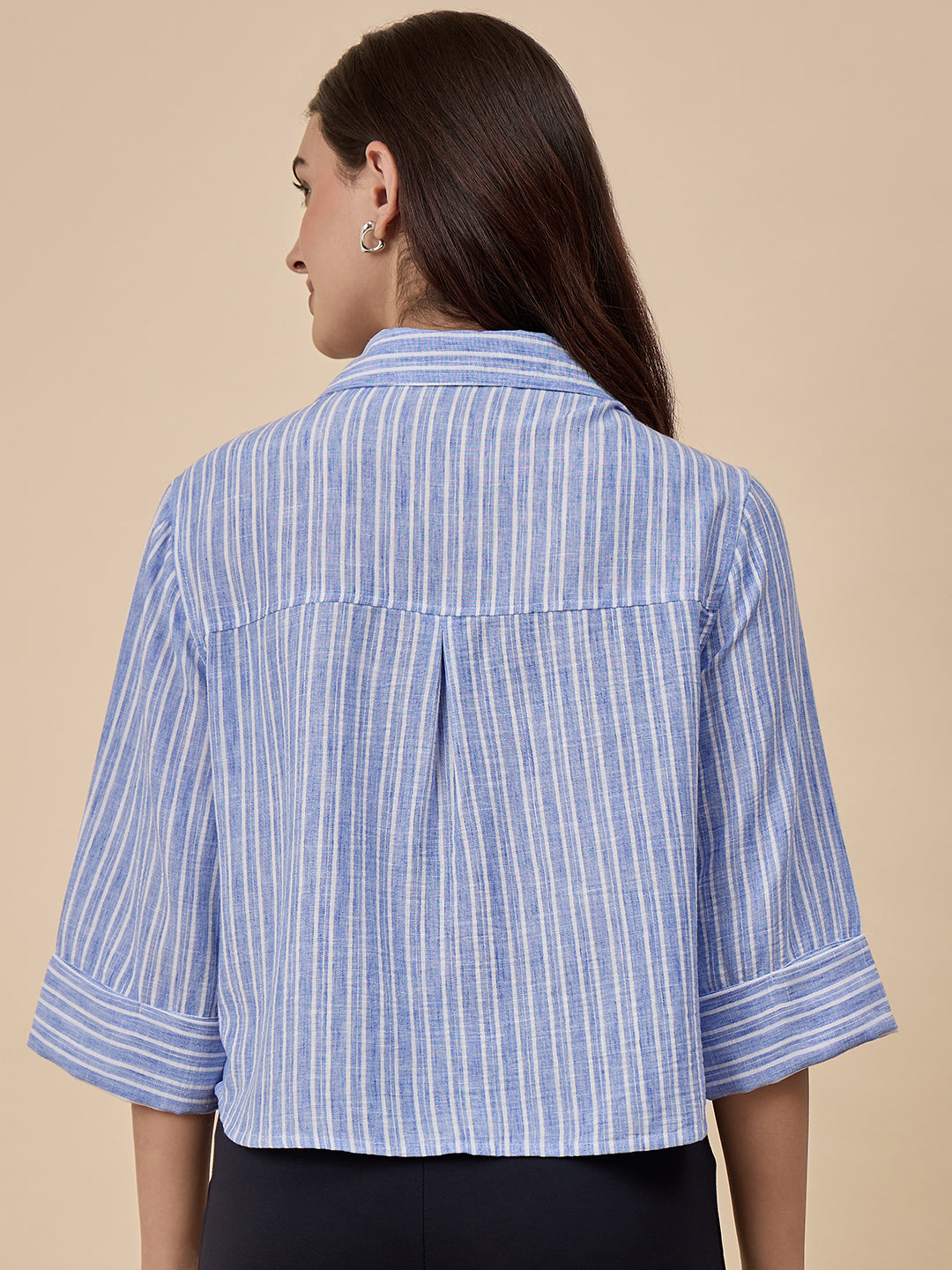 Blue Stripe Poly Viscose Shirt