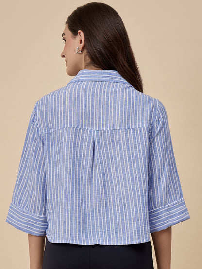 Blue Stripe Poly Viscose Shirt