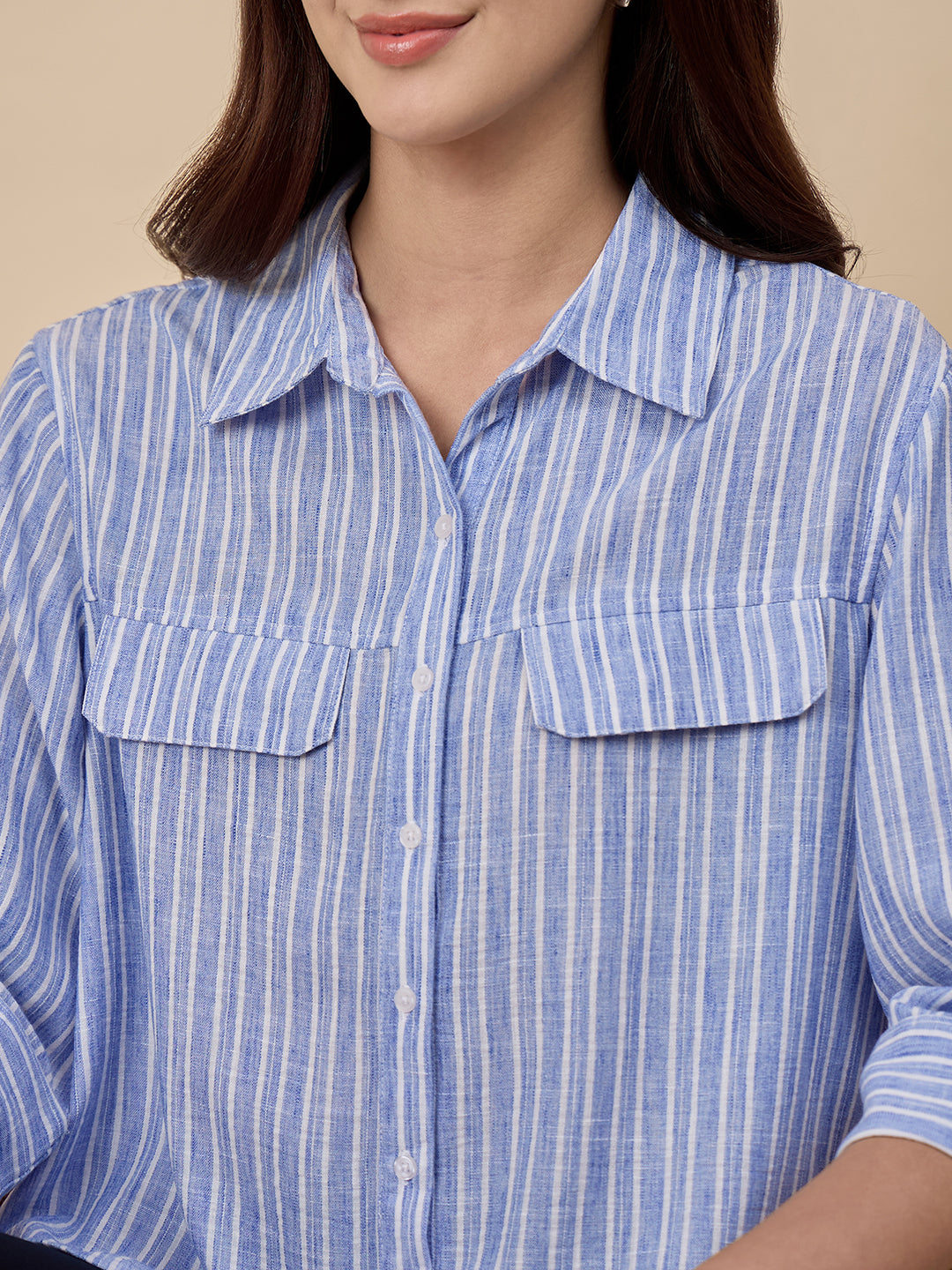 Blue Stripe Poly Viscose Shirt