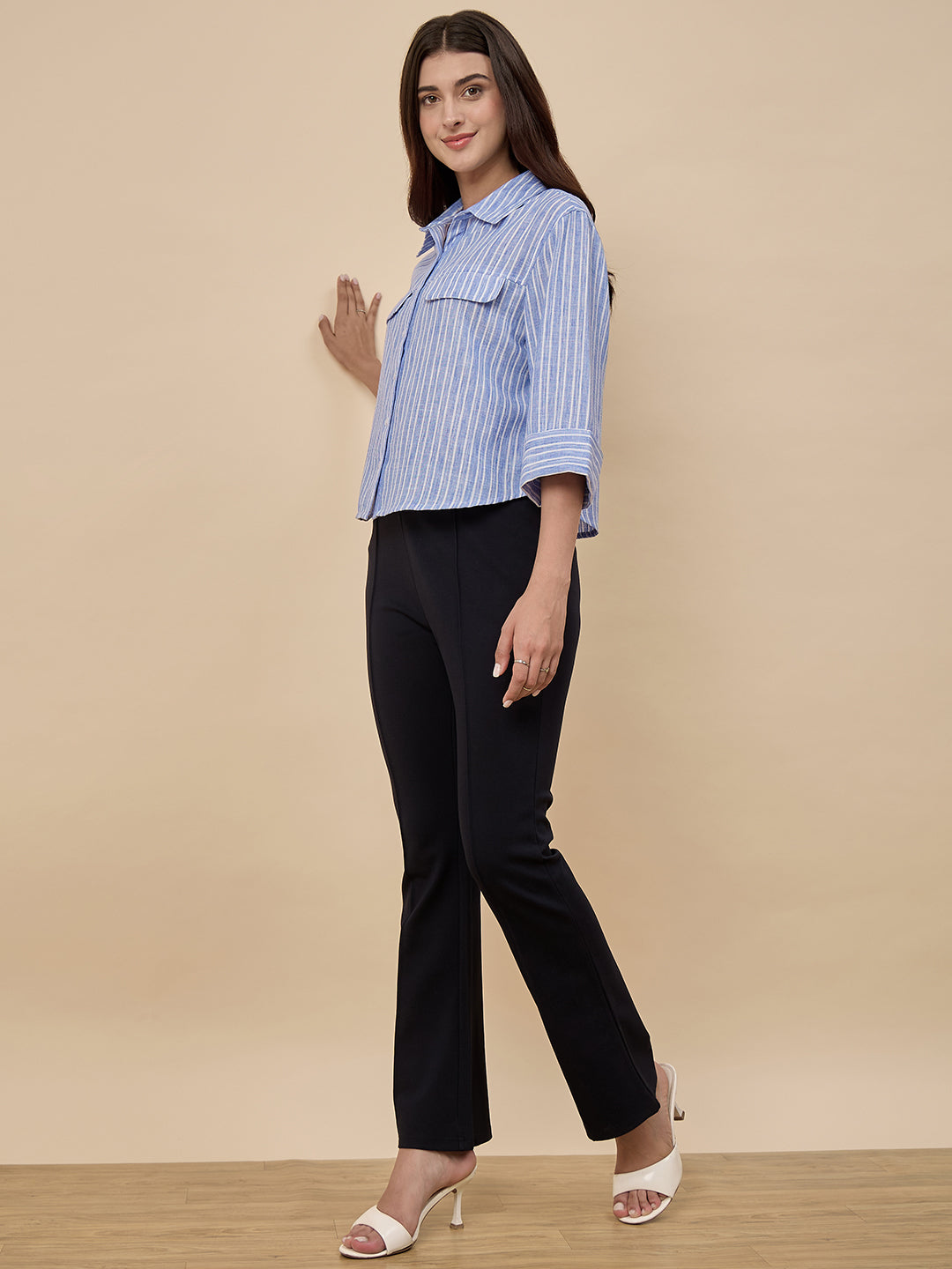Blue Stripe Poly Viscose Shirt