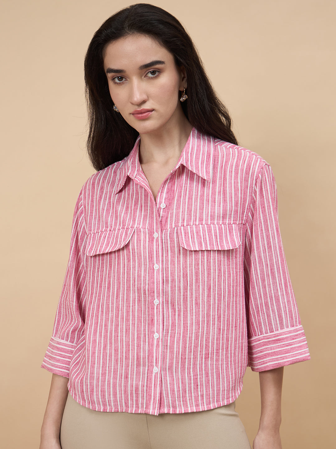Gipsy Pink Stripe Poly Viscose Shirt