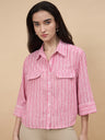 Pink Stripe Poly Viscose Shirt