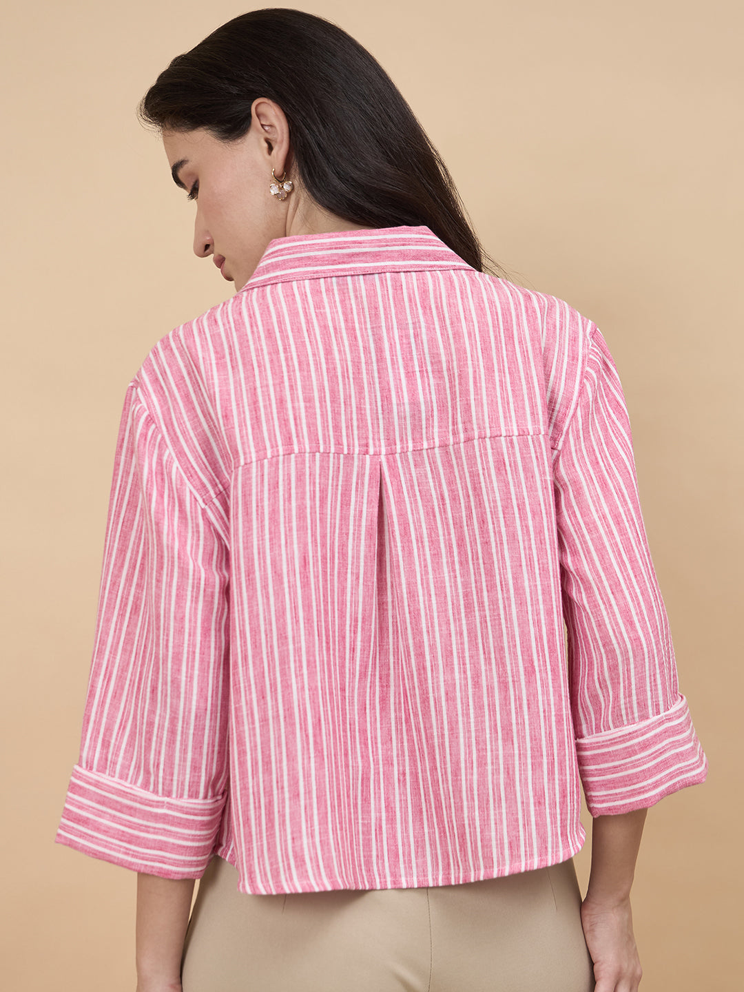 Pink Stripe Poly Viscose Shirt
