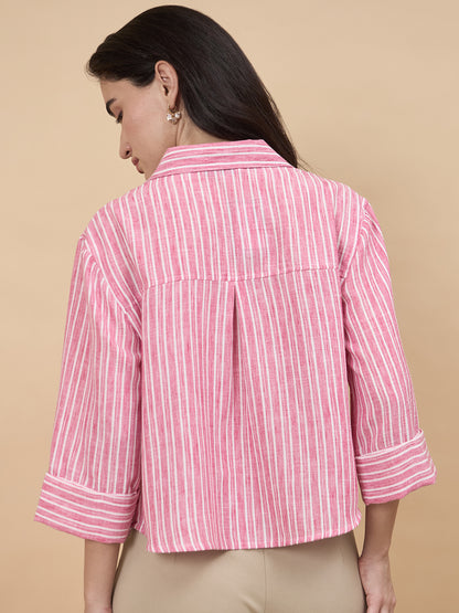 Pink Stripe Poly Viscose Shirt