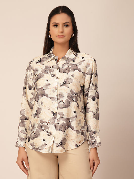 Gipsy Black & White Floral Viscose Shirt
